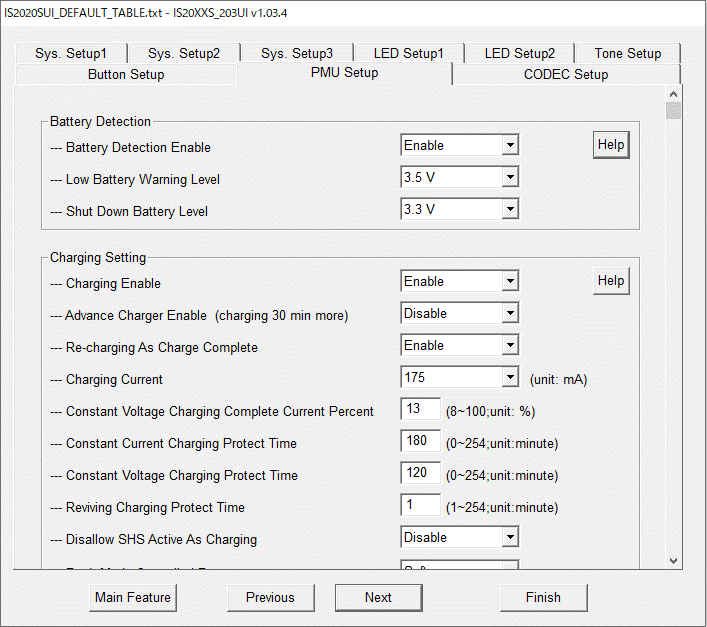 PMU Setup画面